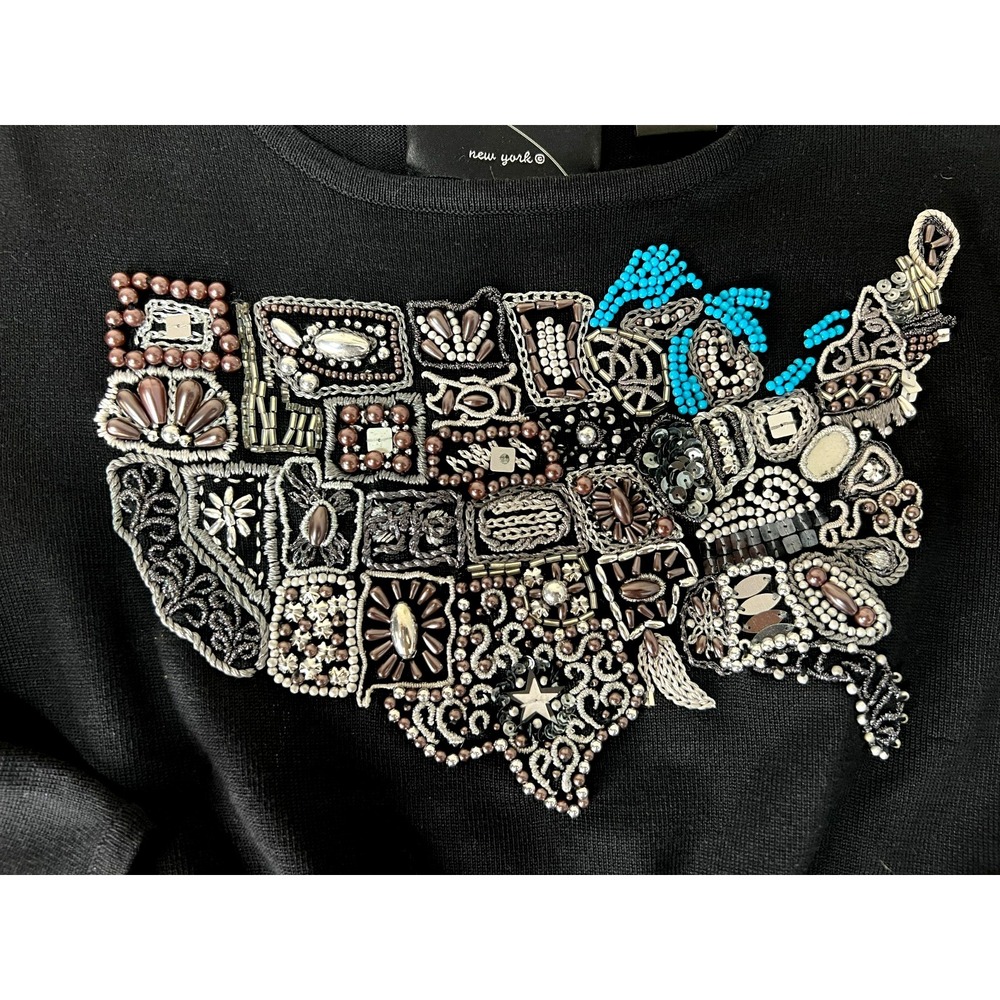 Michael Simon Vintage 2001 Collectable Beaded USA Map Black Spun Silk Top SZ S - Picture 4 of 5